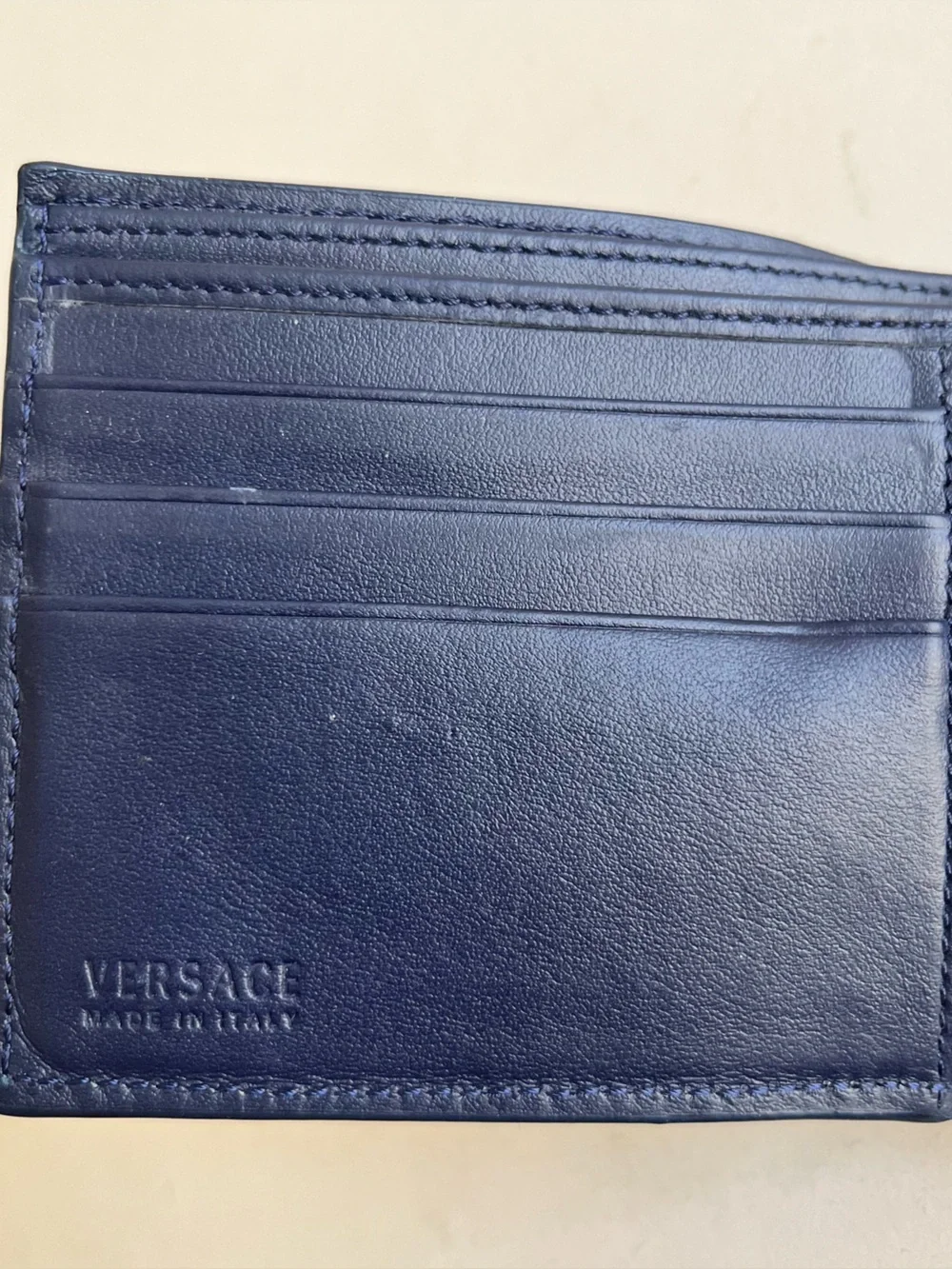 Versace navy leather